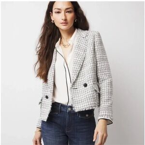 WHBM Cropped Tweed Jacket Black White Size 10